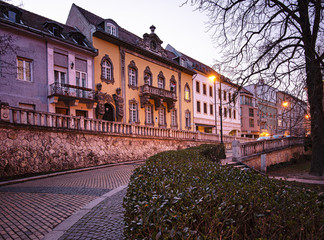 Wall Mural - Nice old houses at Corvin Tér (Corvin Square), Budapest in dusk