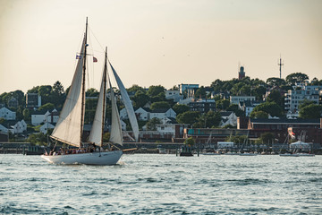 Historical sail boat used by tourist for sailing tour in the bay of Portland, Maine