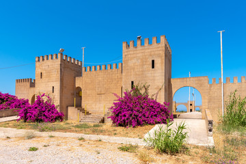 Camelot Castle in Fanes on Rhodes - an athletic club in the old castle style. Dodecanese, Greece