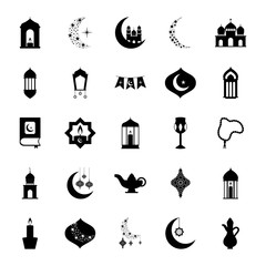 mosque and eid mubarak icon set, line style