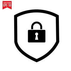 Poster - security shield ob pad lock, key shield icon symbol flat vector illustration for graphic and