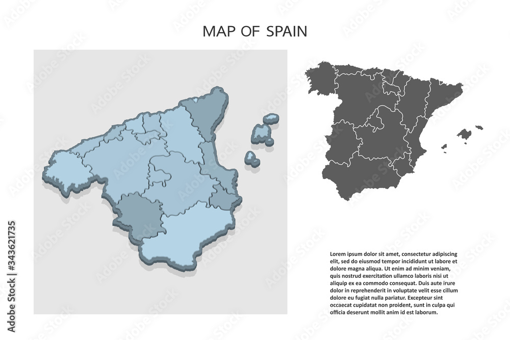Isometric 3D map of Spain with regions. Political country map in ...