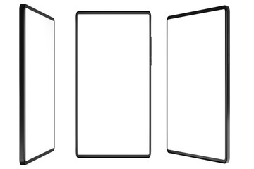 Wall Mural - collection of black smart phone with blank white screen isolated on white background, clipping path,