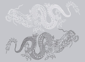 Wall Mural - Black and white asian dragons.