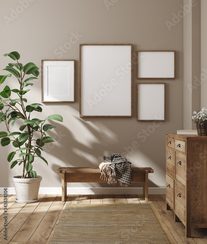 Fotografía Mockup frame in farmhouse living room interior, 3d render