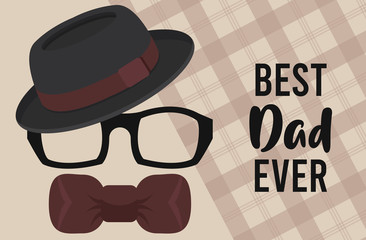 Poster - happy fathers day card with hat and eyeglasses