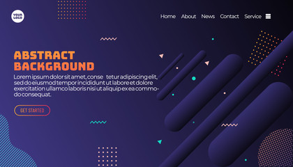 Virtual reality concept. 3d abstract fluid shapes flying above surface. Landing page template. Vector illustration.