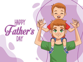 Sticker - fathers day card with dad carrying son and lettering