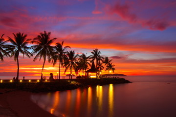 Beautiful and colorful twilight at Tanjung Aru beach Kota Kinabalu Sabah Malaysia