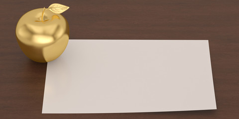 Financial concept Gold Apple on wood board. 3D illustration.