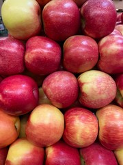 Red, crunchy apples stacked in a pile. 