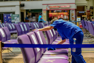 Officer worker around COVID19, at HualamphongBangkok, Thailand - social distance