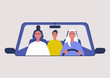 Car sharing service, taxi, three characters inside a vehicle
