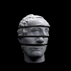 Abstract digital illustration from 3D rendering of Gattamelata bust sliced in four.