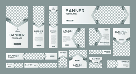 
set of modern white banners of standard size with a place for photos. Business ad banner. Vertical, horizontal and square template. vector illustration EPS 10