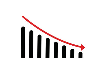 Dollar rate decrease vector line icon. Money symbol with down arrow. Lower cost icon. Financial crisis vector icon, Lower cost icon, Business lost crisis decrease vector illustration. Editable stroke.