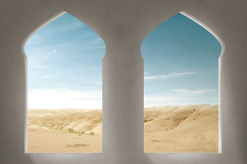 Wall Mural - Mosque window with a desert view