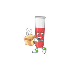 Wall Mural - Red test tube cartoon design style having gift box