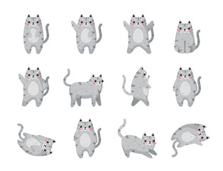  Vector cats. Cute cat set isolated. Funny cartoon animal characters. Different poses and emotions. Flat eps10 illustration.