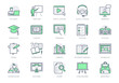© Sir.Vector - Online education line icons. Vector illustration included icon as internet, video, audio personal study outline pictogram for school, colledge, university trainig. Green color, Editable Stroke