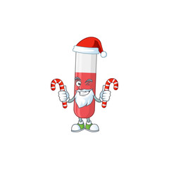 Canvas Print - Red test tube humble Santa Cartoon character having candies