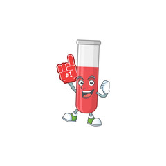 Wall Mural - Cartoon character concept of red test tube holding red foam finger