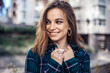 © chichkaua - Closeup portrait funny joyful attarctive young women having fun, smiling.student wearing a plaid shirt