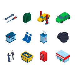Poster - Auto Service Icon Set 3d Isometric View. Vector