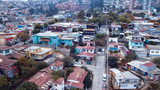 Fototapeta Miasta - Aerial View to the Colofrul and Bright Buildings and Streets of Valparaiso, Chile