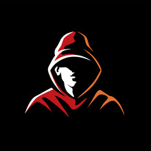 Mysterious Man In A Hood On A Dark Background. Made On A Urban Style In The Category Of Underground Street Art. Can Be Used For Logo, Graffiti, Print, Avatar. Vector Graphics