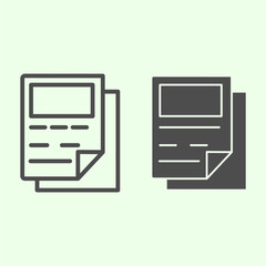 Poster - report line and solid icon. business documentation text file outline style pictogram on white backgr