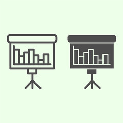 Poster - Business presentation stand line and solid icon. Flip chart with diagram outline style pictogram on white background. Whiteboard statistics report for mobile concept and web design. Vector graphics.