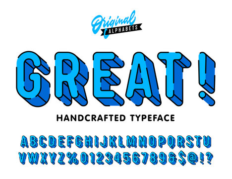 Great. Vintage 3D Rounded Alphabet with Dashed Line Contour. Bright Retro Typeface.