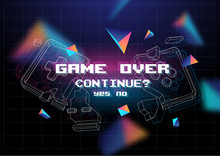 Game Over Poster With Lowpoly Elements. Broken Game Controller. Creative Gaming Template.