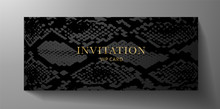Luxurious VIP Invitation Template With Animal Print (snake Skin) On Black Background. Premium Class Design For Gift Certificate, Voucher, Gift Card 