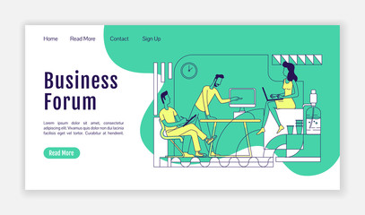 Poster - Business forum landing page flat silhouette vector template. Company development seminar homepage layout. CEO meeting one page website interface with cartoon outline characters. Web banner, webpage