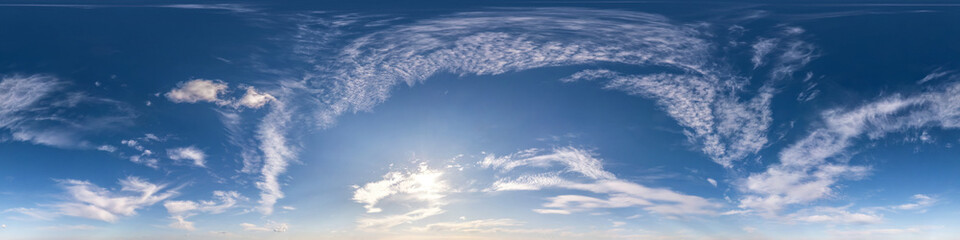 Wall Mural - seamless hdri panorama 360 degrees angle view blue sky with beautiful fluffy cumulus clouds without 