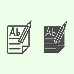 Poster - file and pencil line and solid icon. document with pencil outline style pictogram on white backgroun