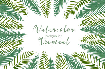 Wall Mural - Hand drawn watercolor tropical banner with jungle leaves. Exotic leaves illustrations horizontal frame, jungle tree, brazil trendy. Perfect for design.