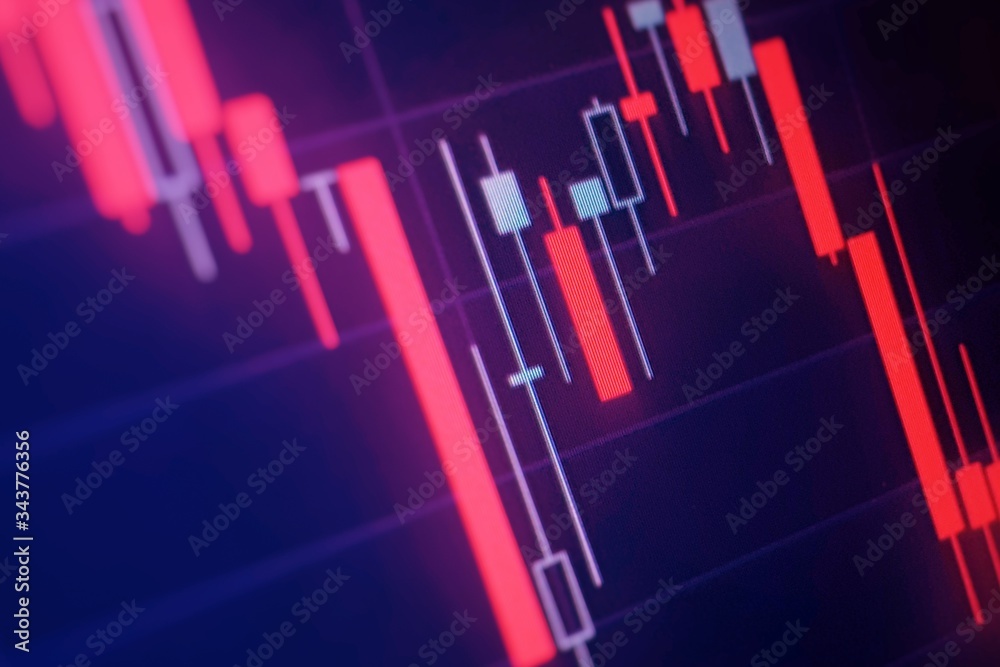 stock market declines in world. Red finance graph chart show economy crisis.