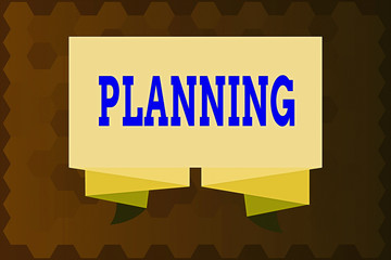 Poster - Text sign showing Planning. Business photo text process of thinking about the activities required to achieve a goal Ribbon Sash Folded and Pleated Decorative Banner Strip corrugated Riband