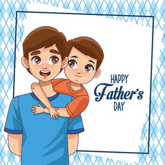 Wall Mural - fathers day card with dad carrying son and lettering