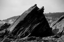 Large Jagged Rock On The Cornwall Coastline