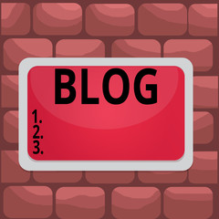 Poster - Handwriting text Blog. Conceptual photo regularly updated website web page run by individual Board rectangle white frame empty blank space fixed color surface plank