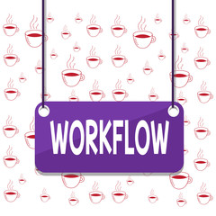 Fototapete - Writing note showing Workflow. Business concept for Series of activities or procedures necessary to complete a task Board color background plank attached string panel rectangle