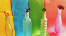 Flowers, Glass Botles And Colors Design Texture 1