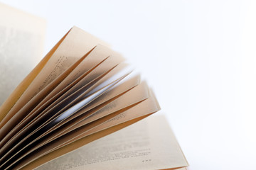 pages close up of am open old book on a white background