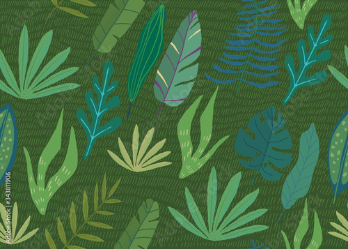 Jungle seamless pattern with tropical leaves. Summer vector illustration