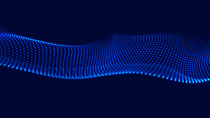 Poster - Color music sound wave. Abstract futuristic background of particles. Vector technology dynamic dots background.
