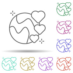 Poster - Earth hearts multi color icon. Simple thin line, outline vector of no gubernamental organization icons for ui and ux, website or mobile application